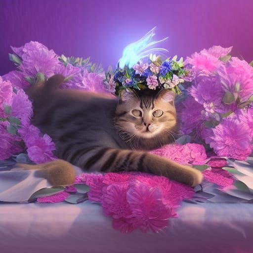 Cat with Flower Crown: Detailed Matte Painting