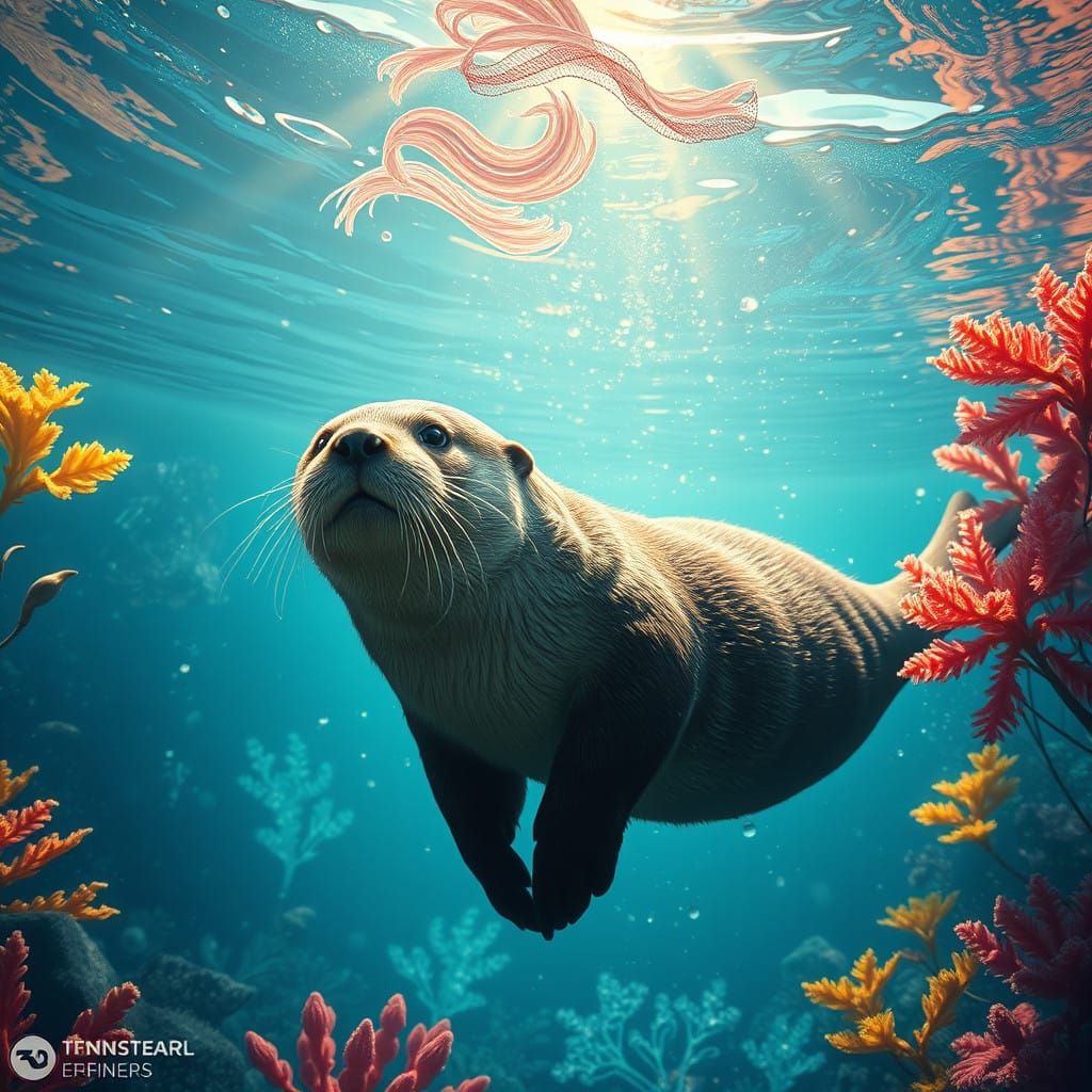 Dreamlike Sea Otter in Vibrant Aquatic Realm