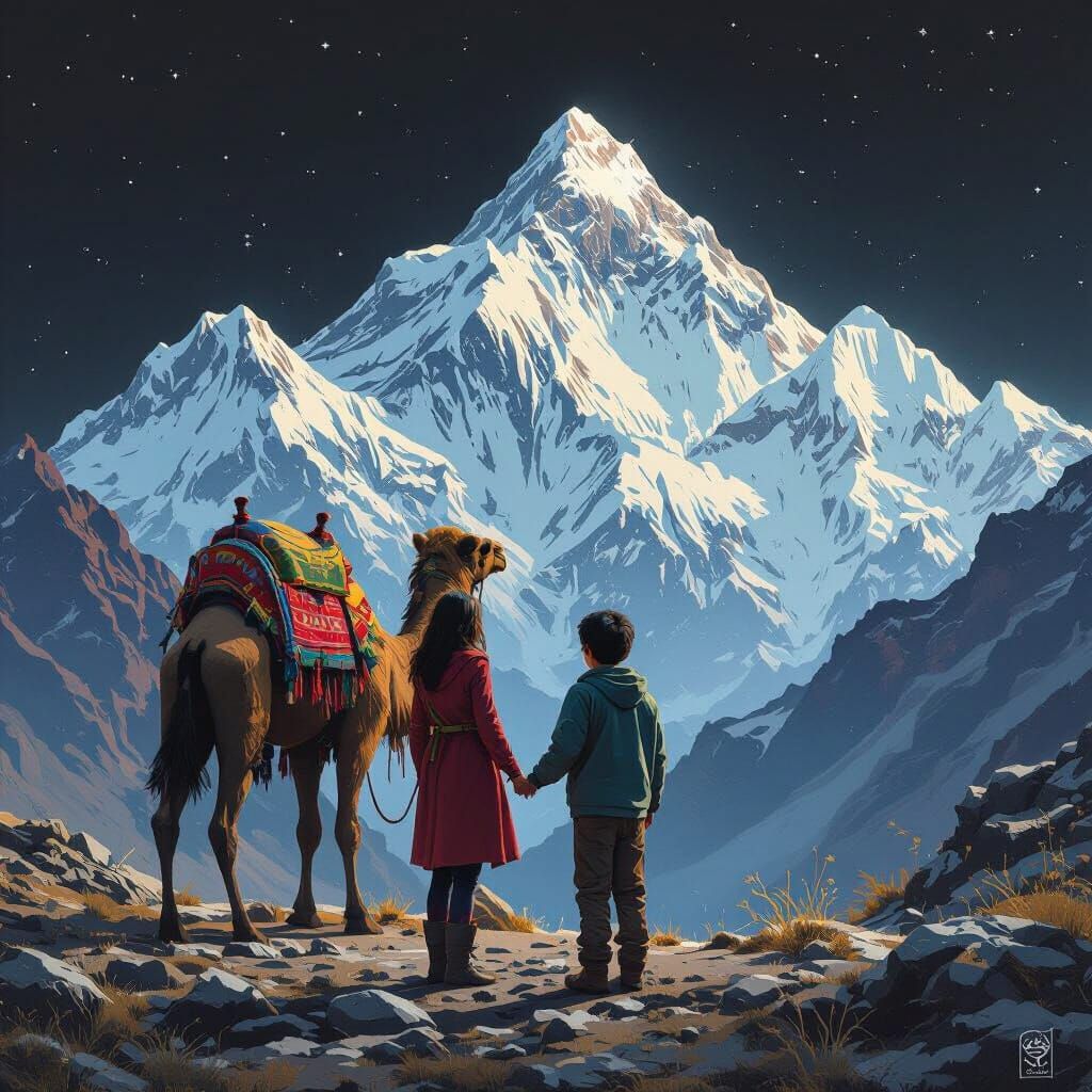 Himalayan Couple with Camel: Matte Painting