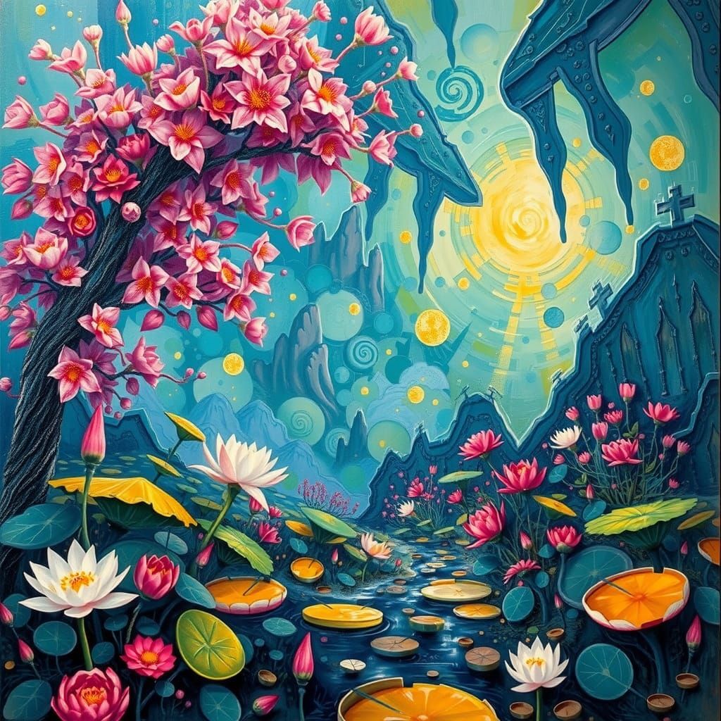 Dreamlike Fantasy Realm in Impressionist Style