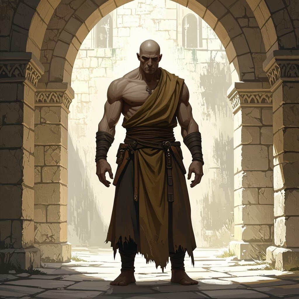 Goliath Monk in Medieval Courtyard