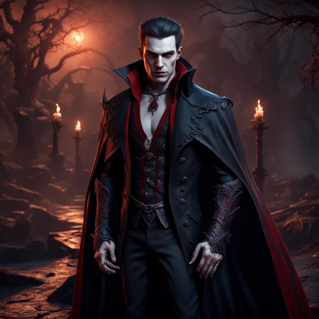 Handsome Vampire in Detailed Matte Painting