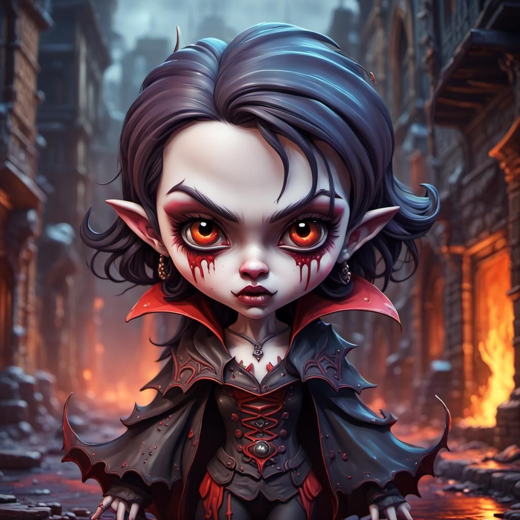 Chibi Vampire: Detailed Matte Painting in Graffiti Style