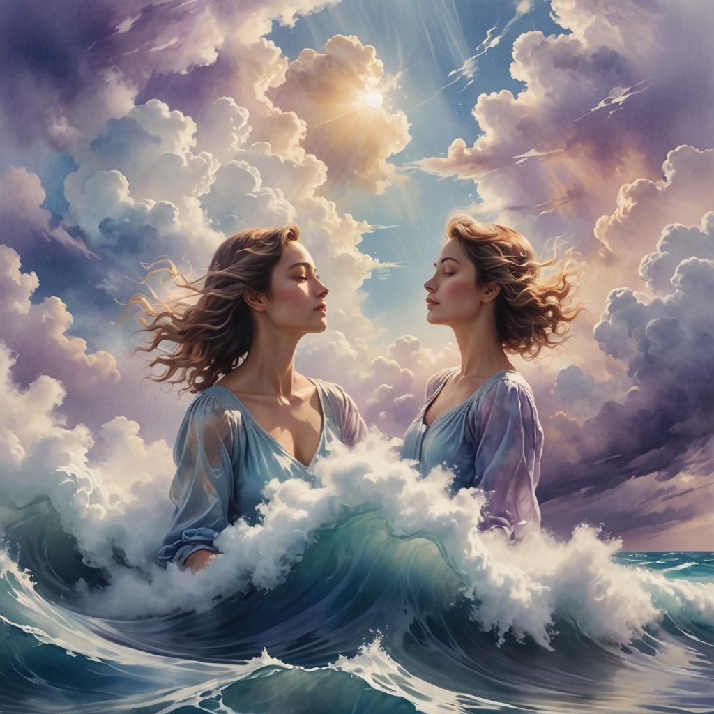 Dreamy Surrealism: Woman Touches Ocean Wave