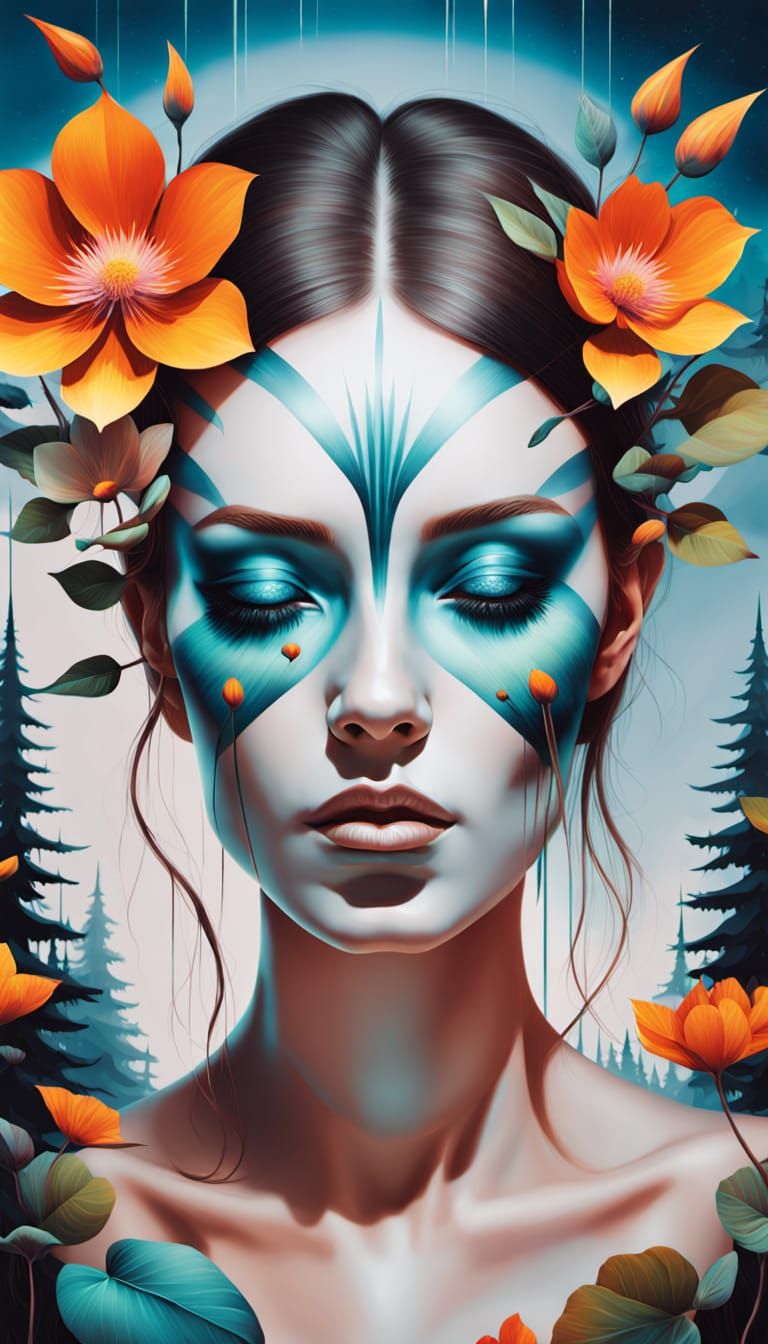 Surrealistic Goddess in Vibrant Landscape