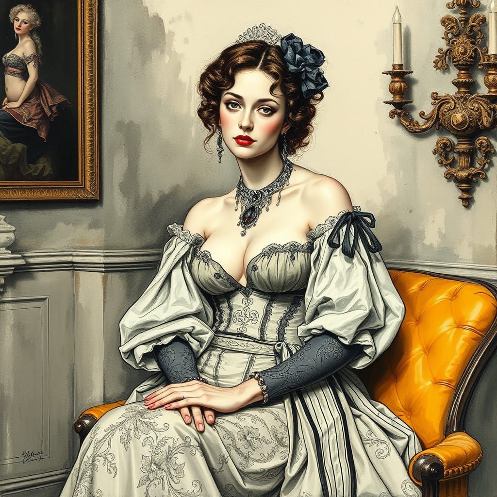 Hyperdetailed Charcoal Drawing in Gouache Style, Watercolor