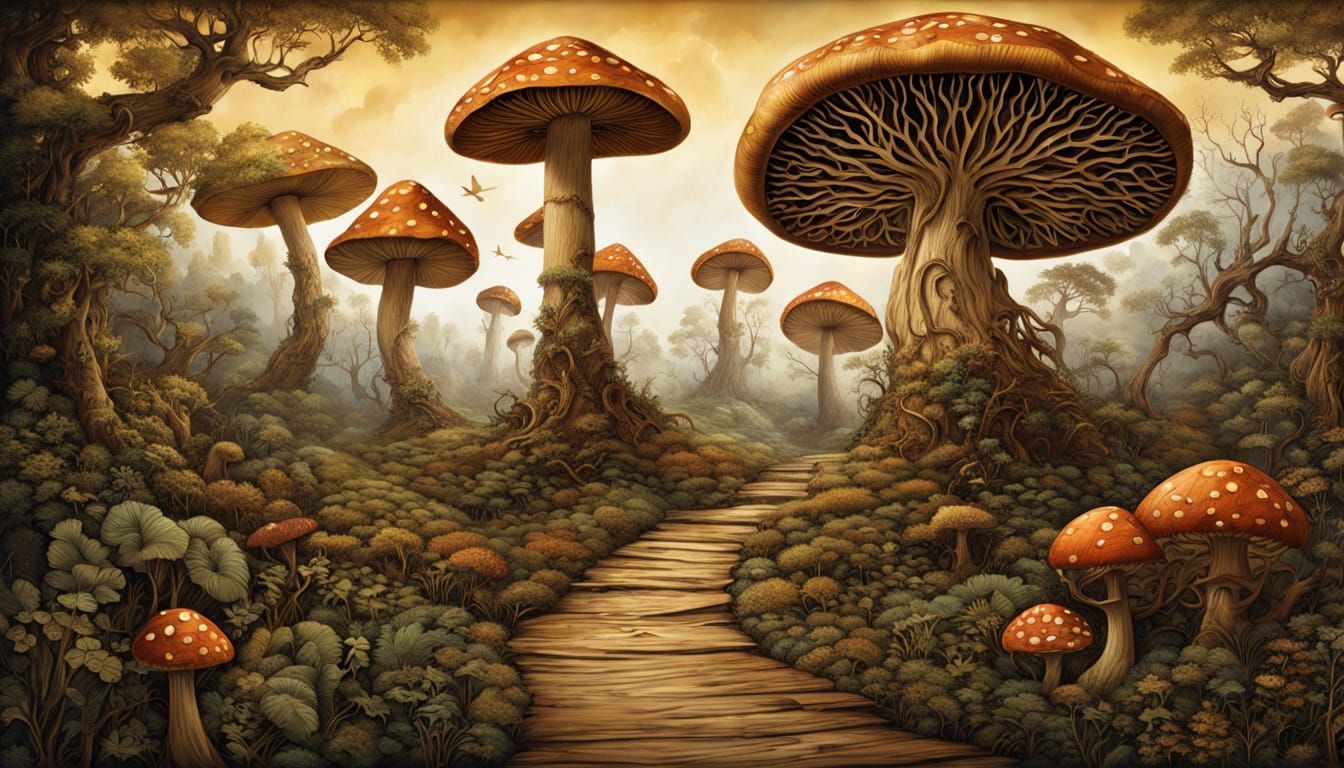 Fantasy Forest Wood Carving in Storybook Style