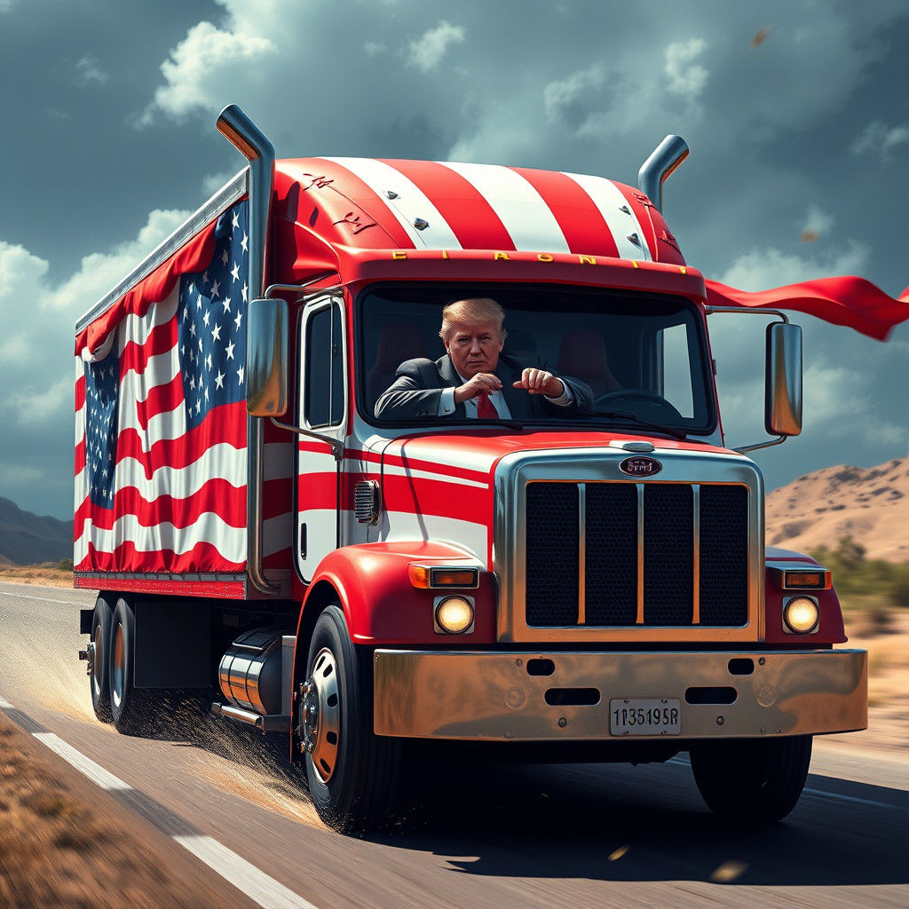 Donald Trump Drives USA Flag Truck Art