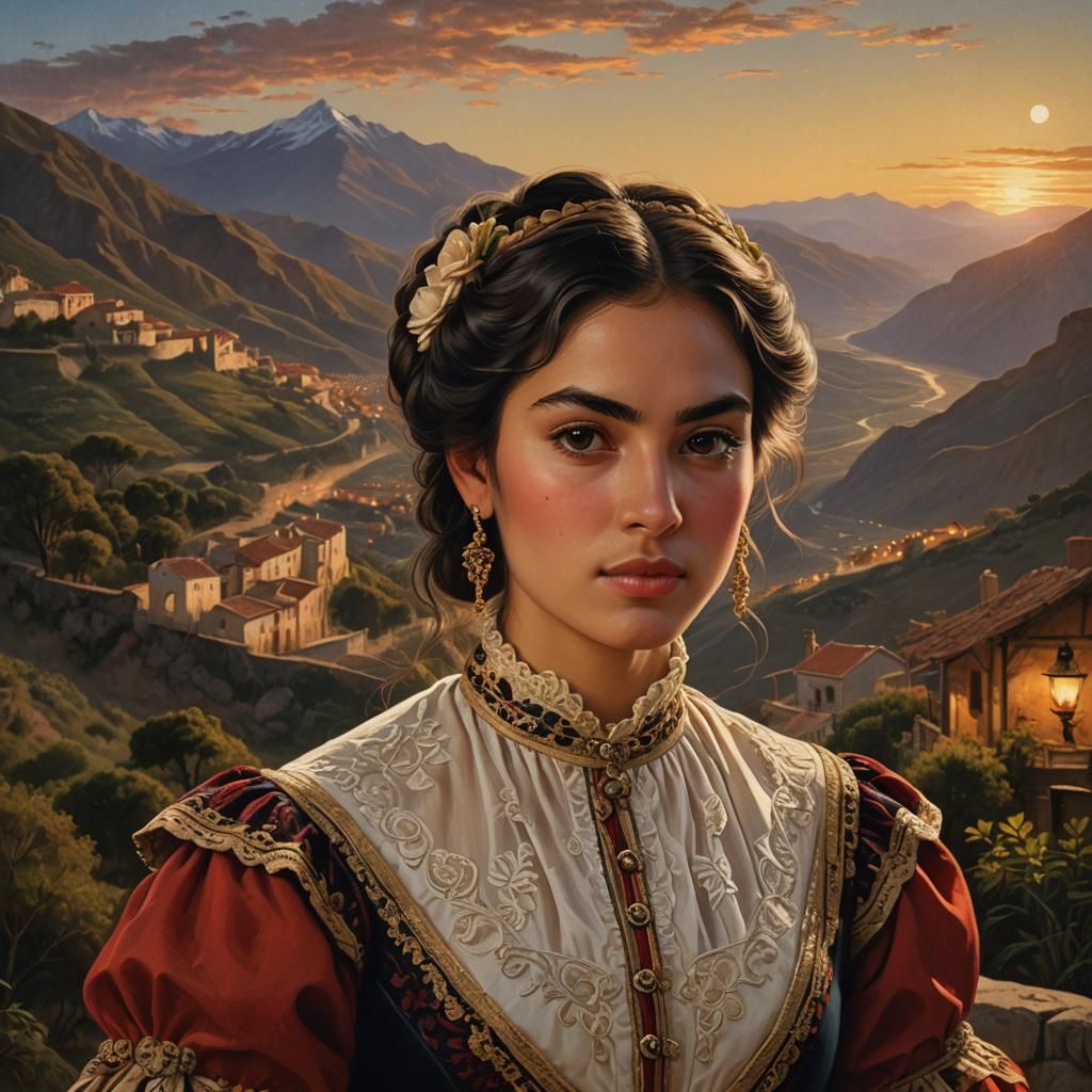Chilean Woman in Andes Landscape: Romantic Portrait