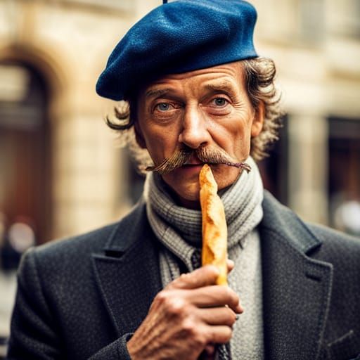 Stereotypical French Person Enjoying a Baguette