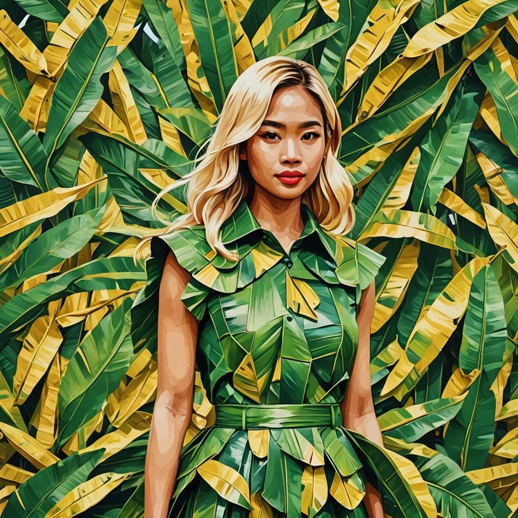 Filipina Girl in Banana Leaf Outfit: Pop Art Portrait