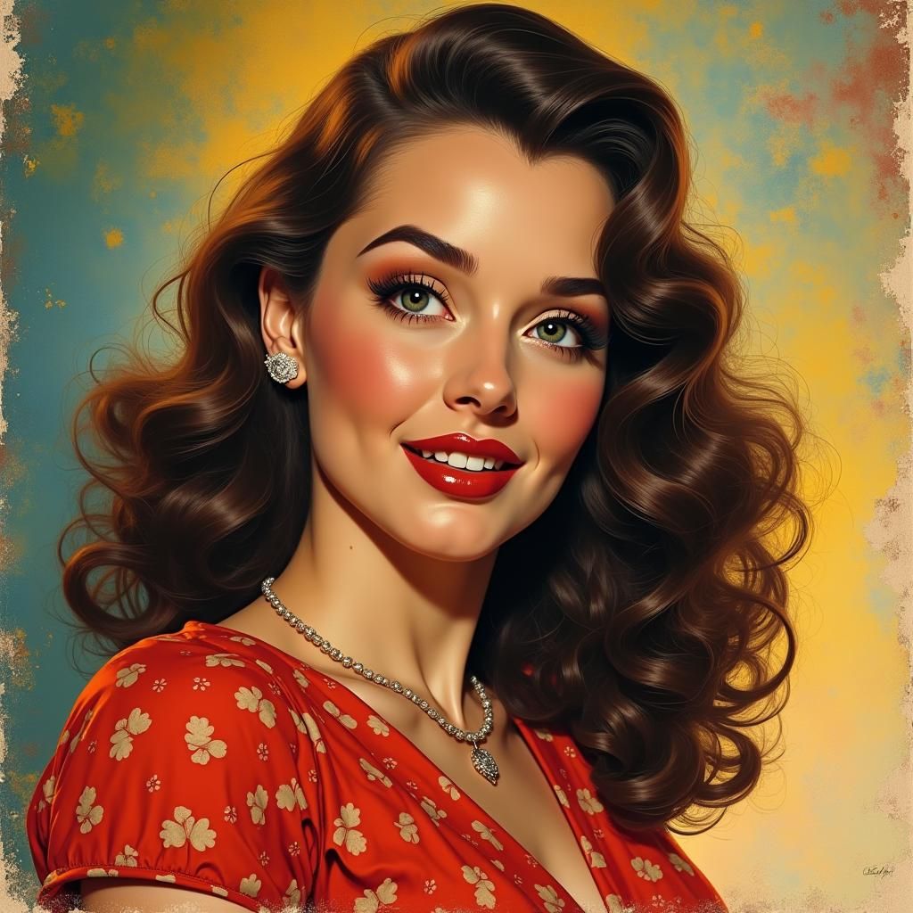 1940s Pin-Up Girl in Hyperrealistic Splash Art