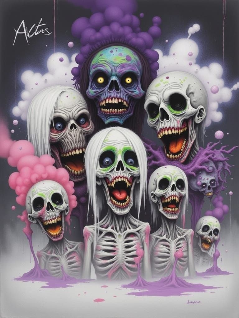 Gothic Zombies Adorned with Amethyst in Neon Surreal World