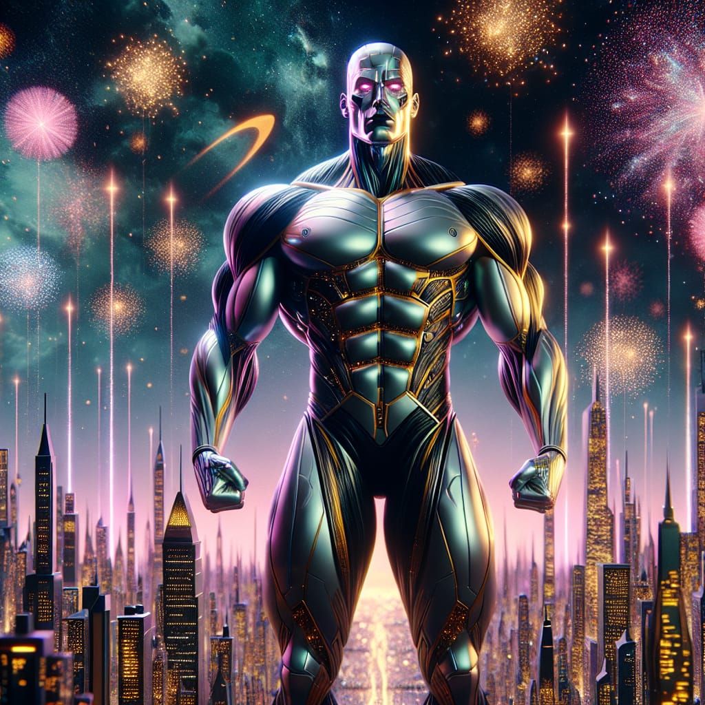 Powerful Woman Bodybuilder in Futuristic Anime Style