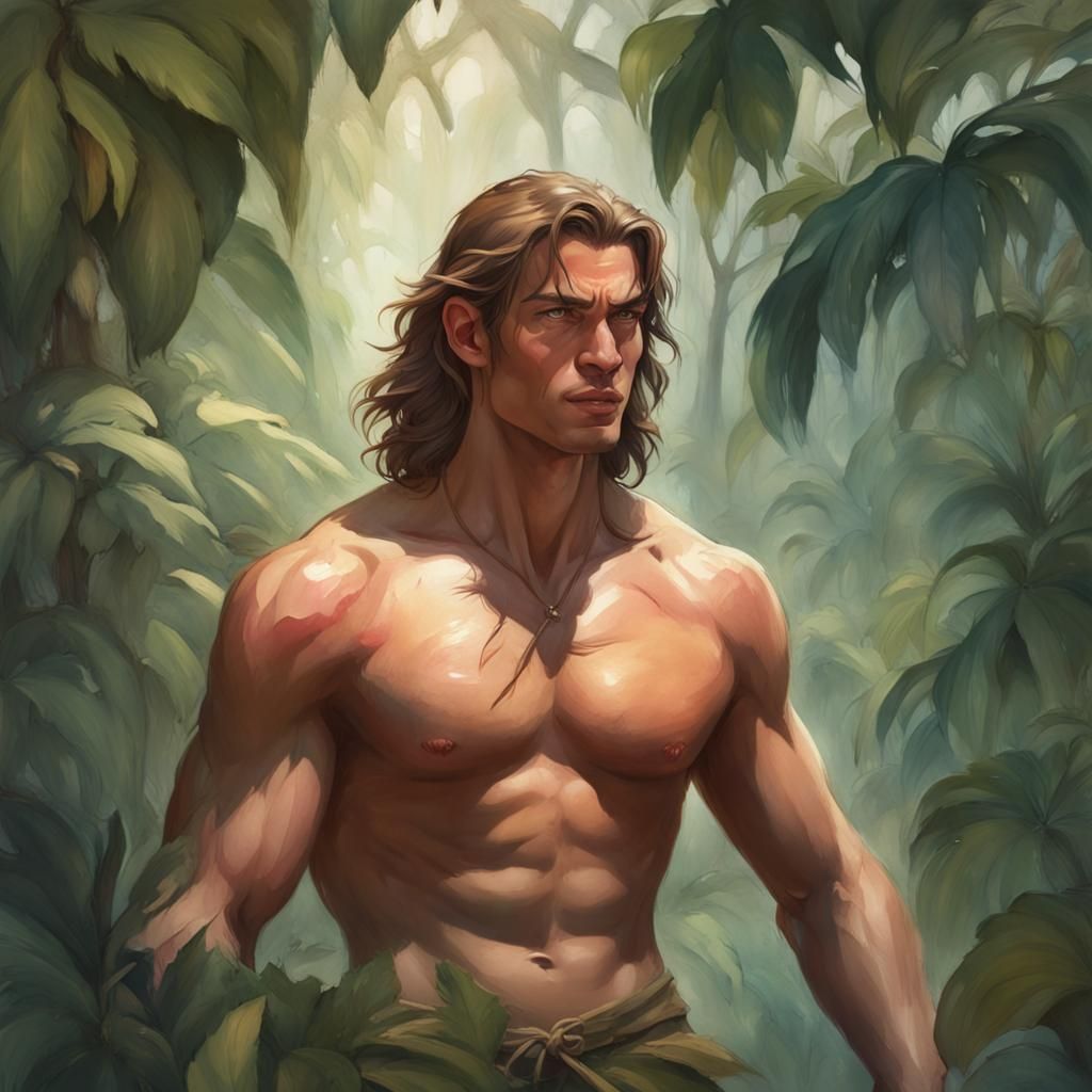 Tarzan in Jungle, Watercolor Portrait