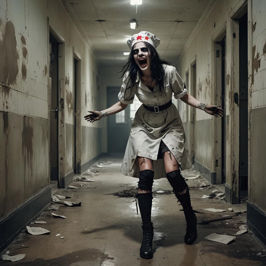 Gothic Nurse in Abandoned Hospital: Photorealistic Masterpie...