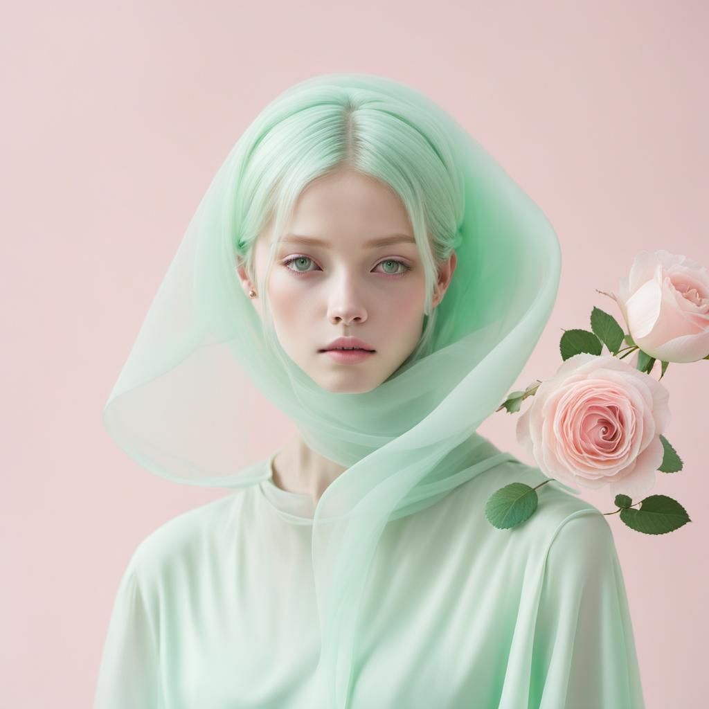 Ethereal Escape: Minimalist Fairycore Dream in Pale Green
