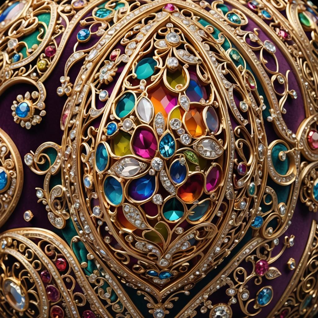 Ornate Fabergé Egg with Diamonds and Gold Filigree