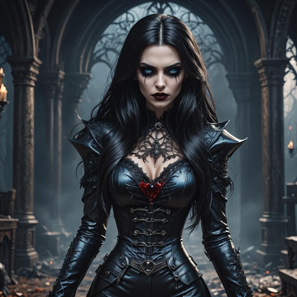Gothic Vampire Girl with Piercing Blue Eyes