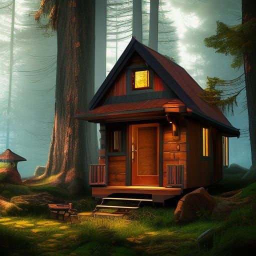 Fantastical Tiny House in Forest: Matte Painting