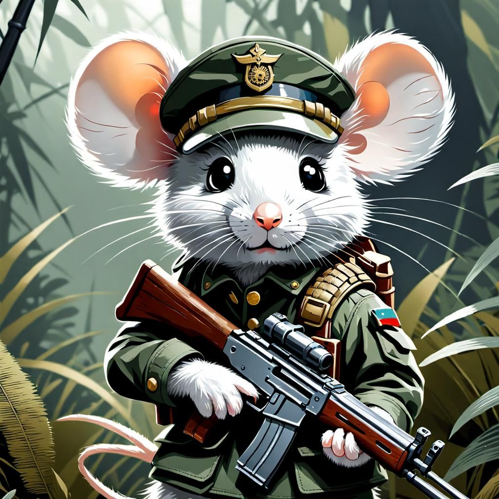 Mouse Soldier in Jungle with AK-47