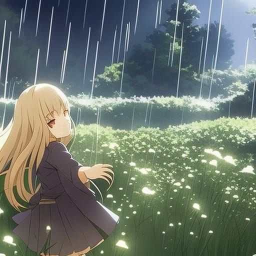 Crying Schoolgirl by Grave in Ghibli Anime Style