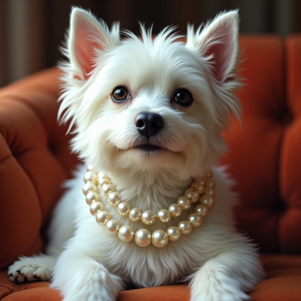 Regal White Dog in Velvet Opulence