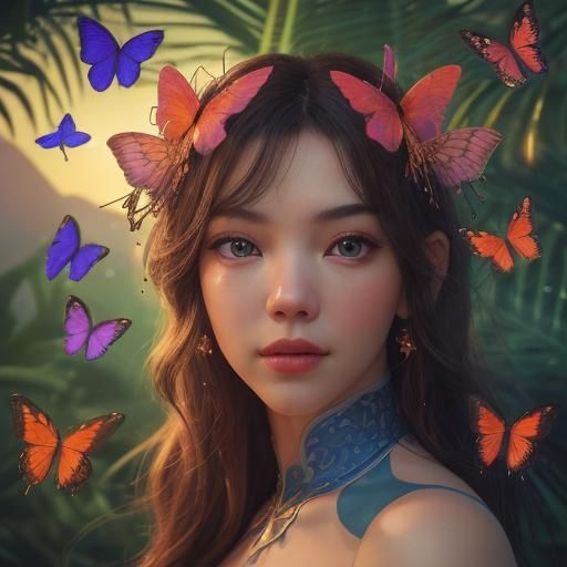 Tropical Paradise Woman in Hyper-Realistic HDRI Photo