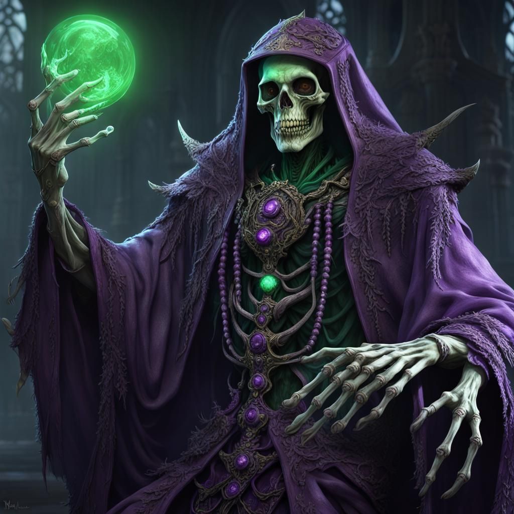 Skeletal Necromancer Manipulating Undead Energies