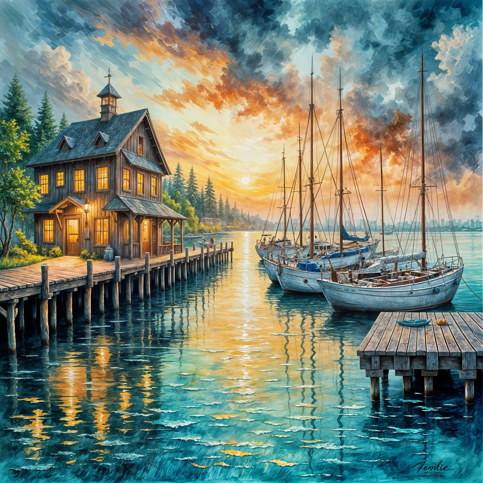 Harbor at Twilight: Oil Painting with Soft Light