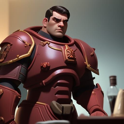 Burgundy and Cream Space Marine in Cinematic Film Still
