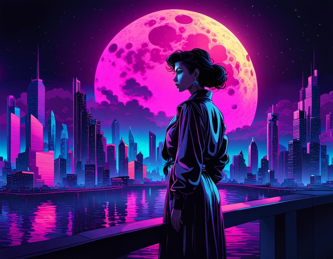 Vaporwave Neo-Noir Cityscape at Night