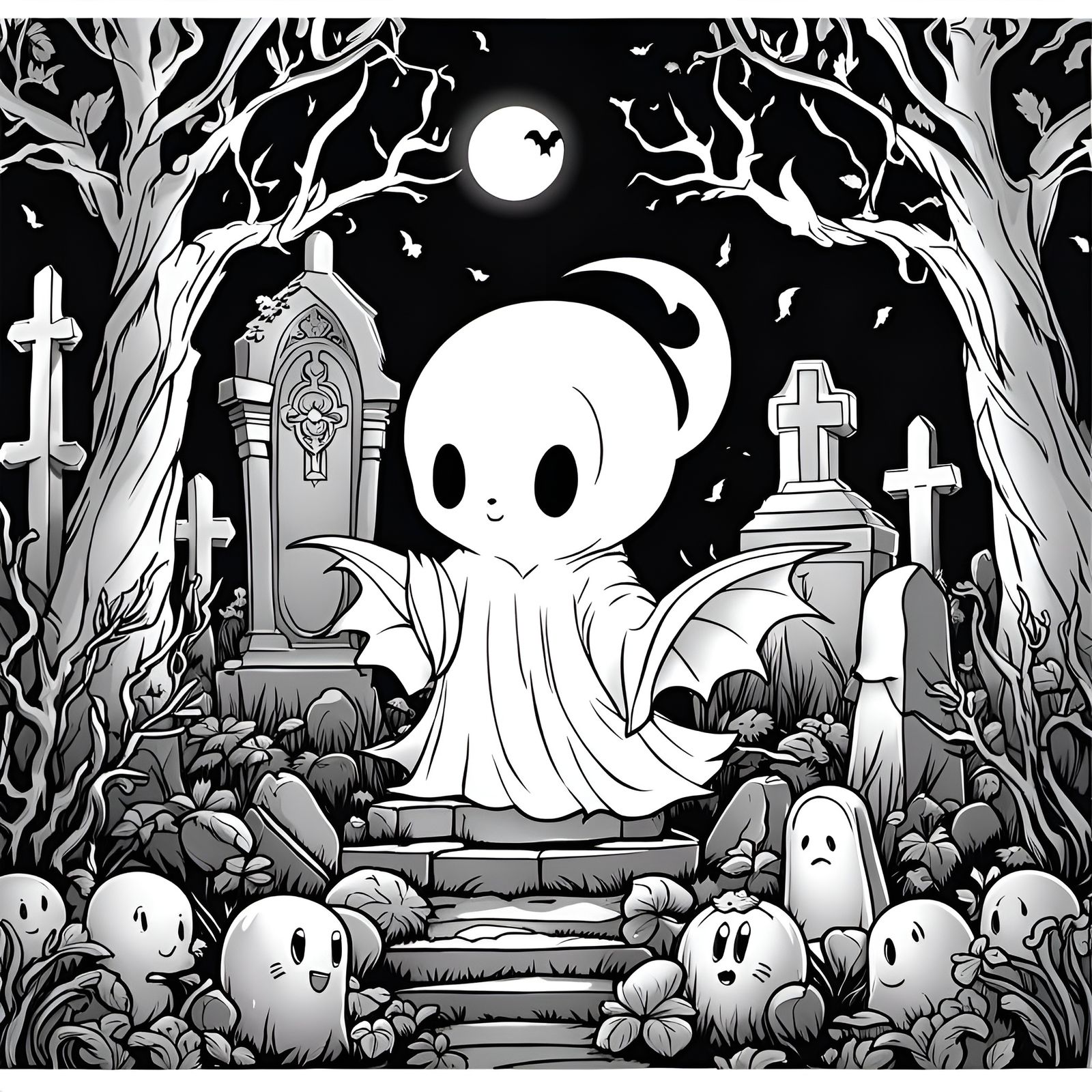 Chibi Ghost Coloring Page