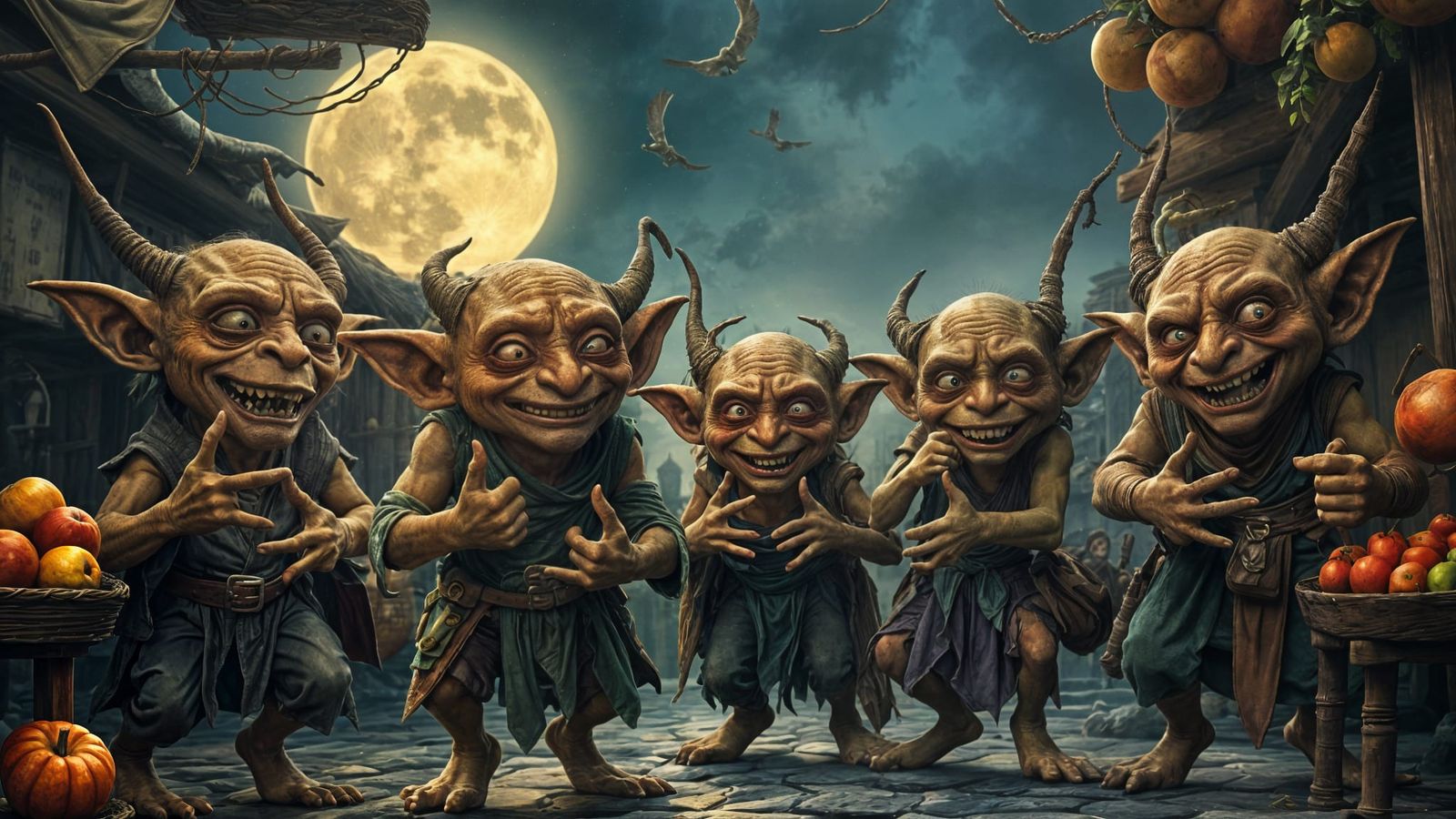 Goblins Chanting in Whimsical Night Market
