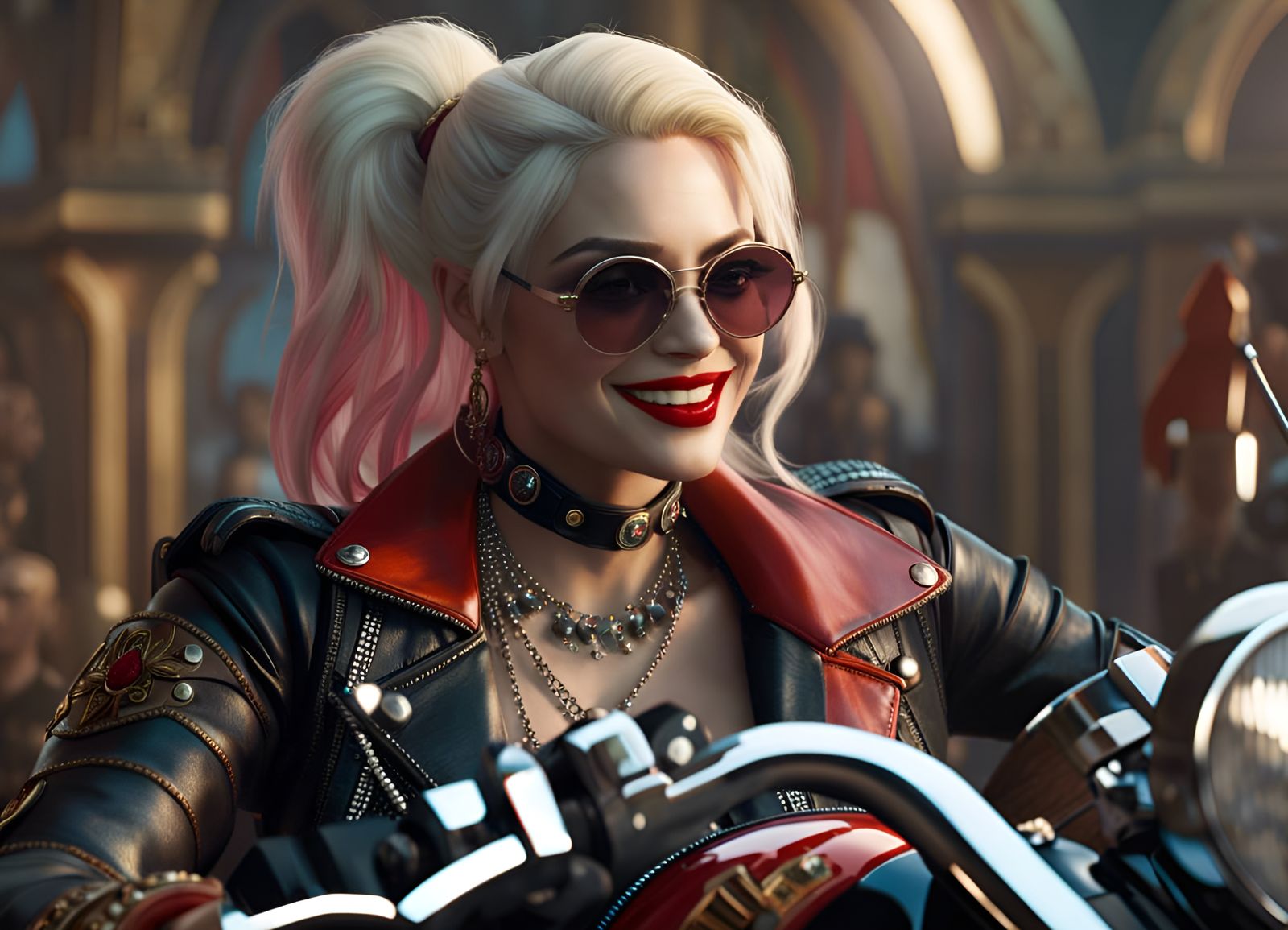 Harley Quinn on Motorcycle in Rococo Style