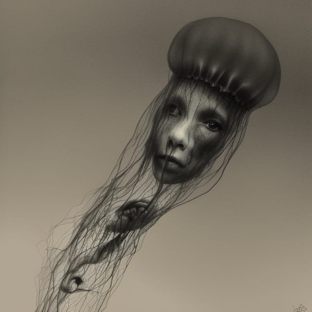Graphite Pencil Jellyfish with Atmospheric Lighting