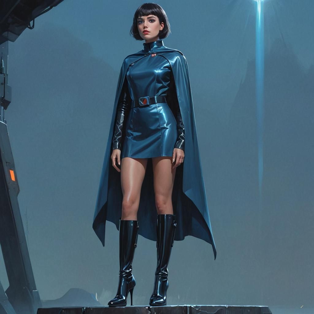 Sci-Fi Woman on Metallic Platform in Cyberpunk Style