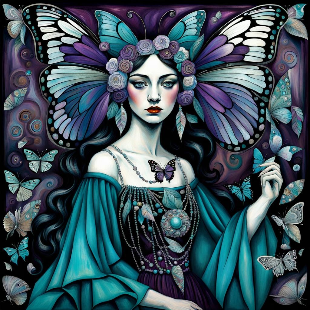 Butterfly Girl in Mixed Artistic Styles