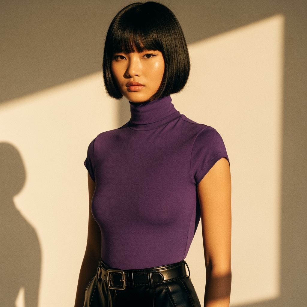 Asian Supermodel in Purple Leotard, Film Noir Style
