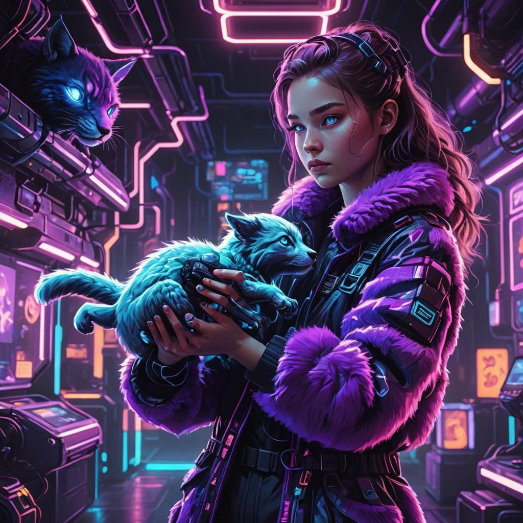 Artificial Pet in Neon Cyberpunk Style
