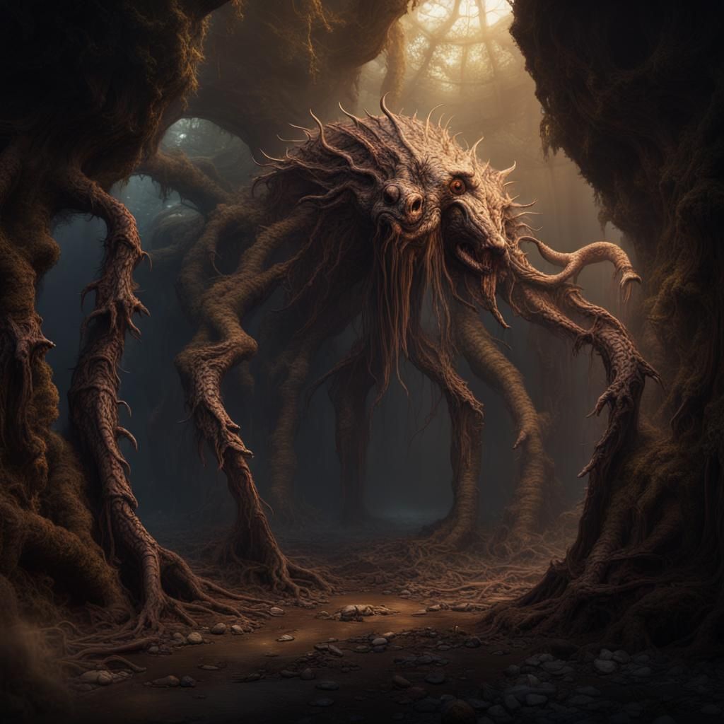 Gigeresque Creature in Dark Underground Scene