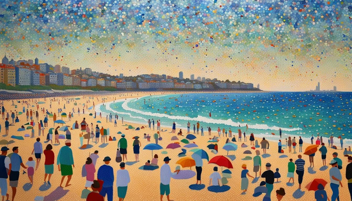 Bondi Beach: Pointillist Impression of a Sunday