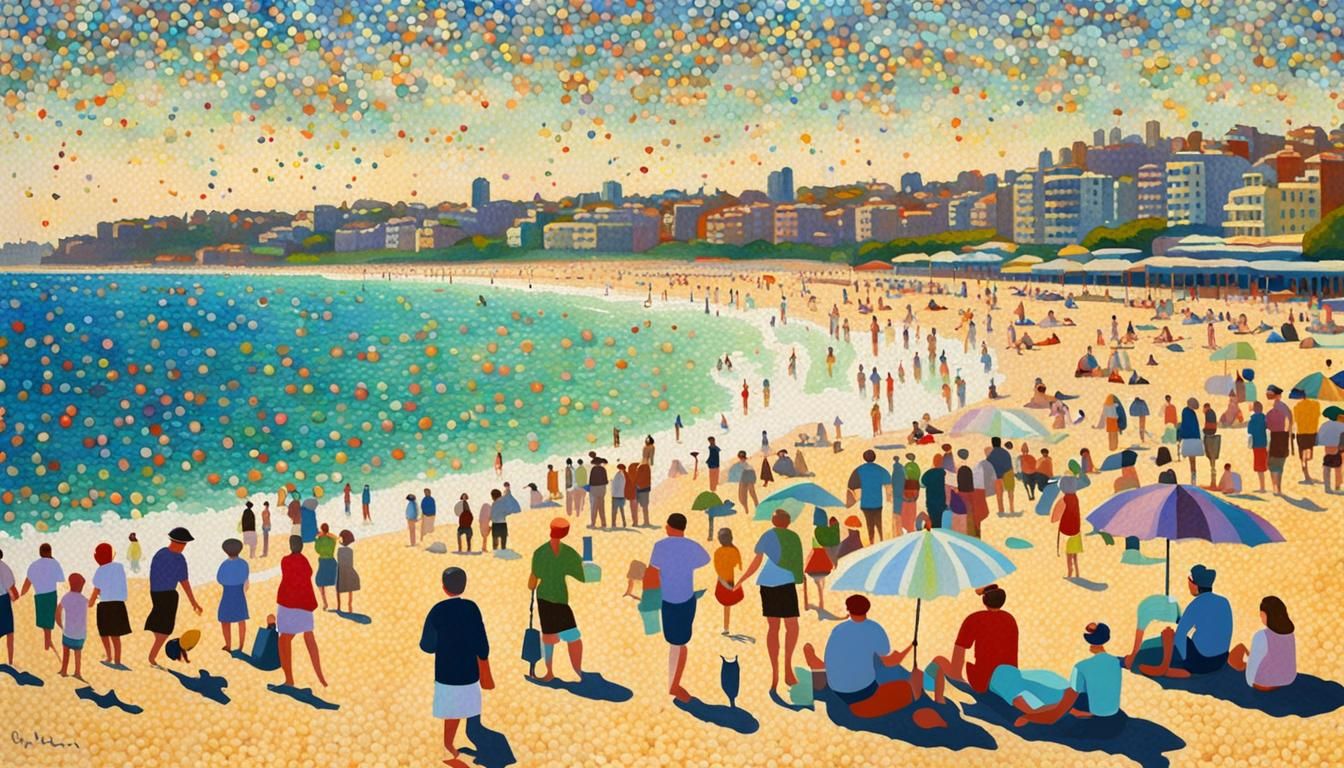 Bondi Beach in Pointillist Style: A Modern Take