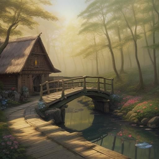 Elves Lounging by Bridge in Fantasy Illustration
