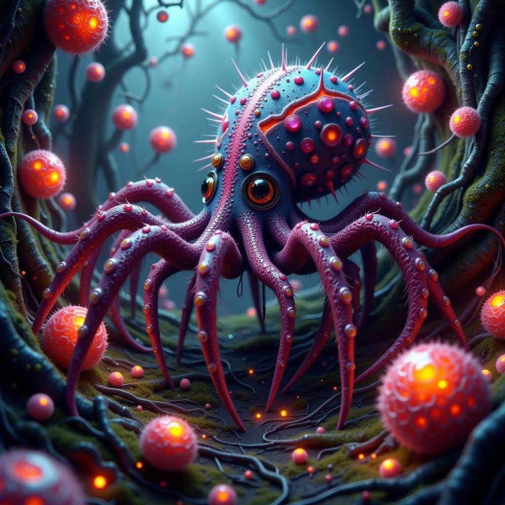 Surreal Anime Horror, Close-Up of Octopus Spider in Twisted ...