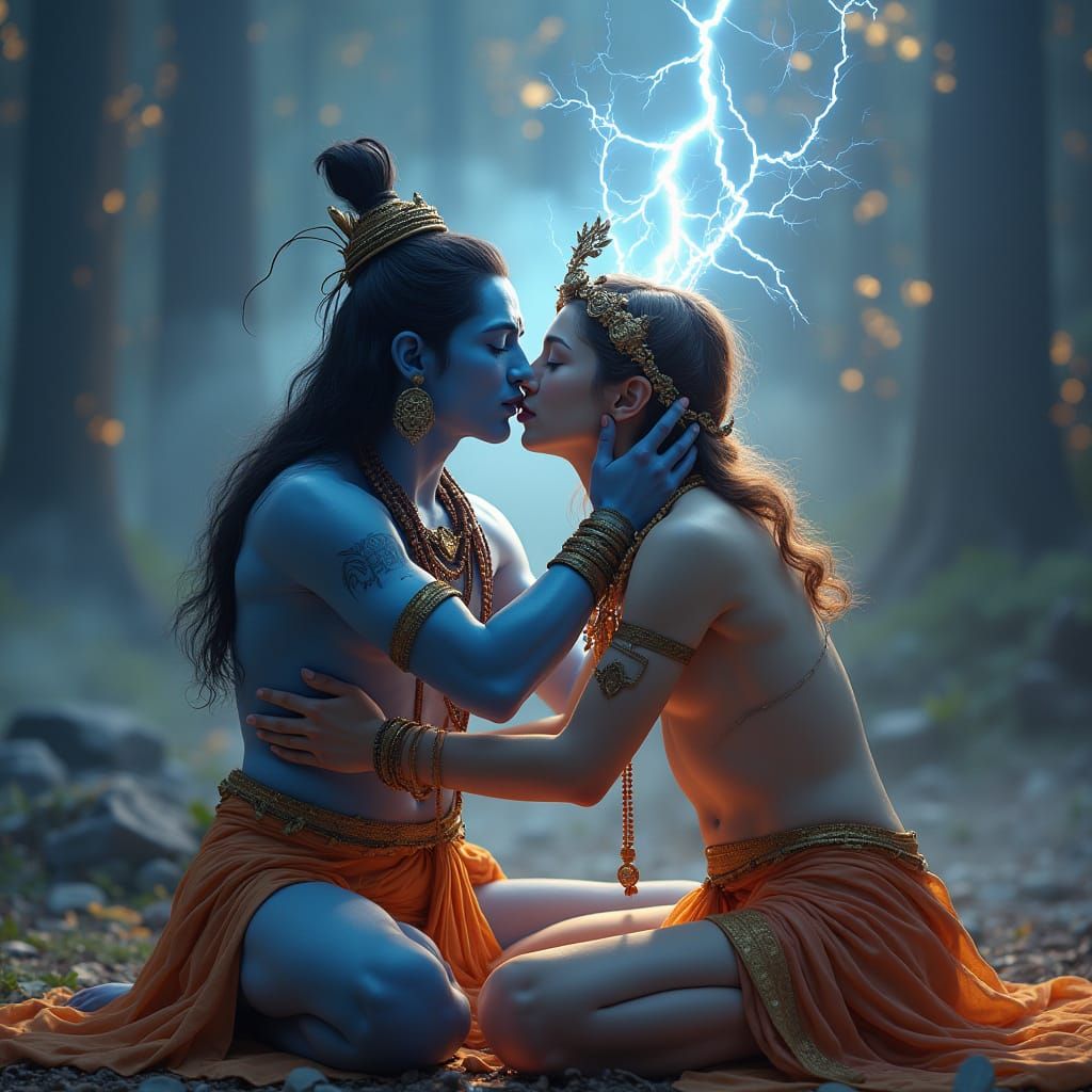 Lord Shiva Massages Lord Indra in Ethereal Art Style
