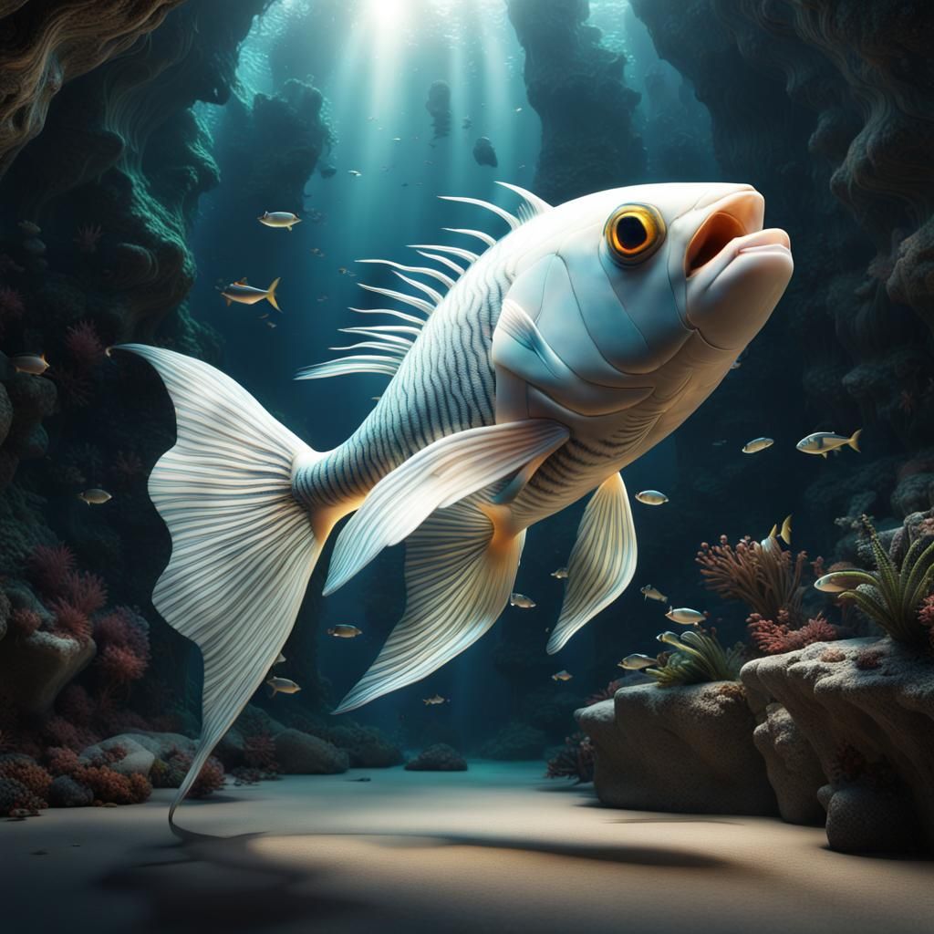 Glowing Jungle Fish on Galaxy Cliff: Photorealistic CGI