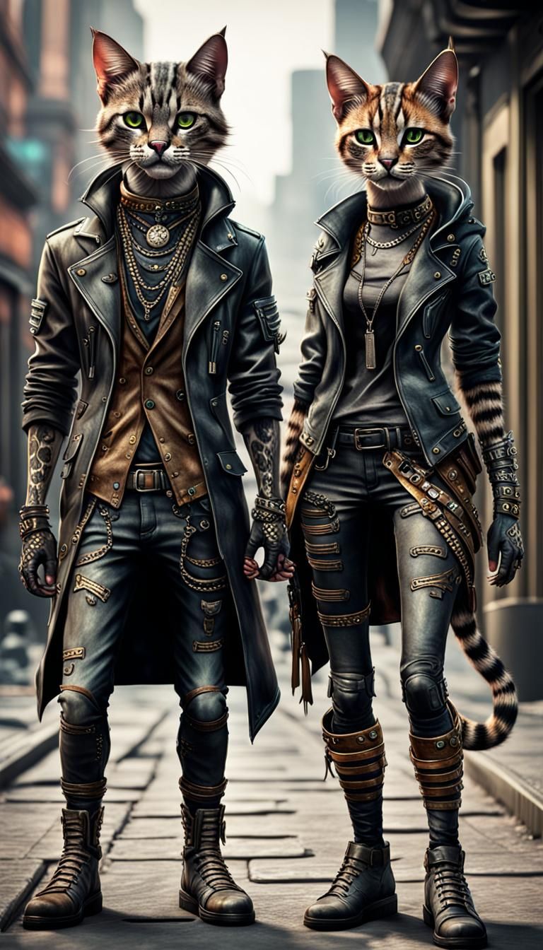 Punk Tabaxi Fashionistas: Hyperrealistic Full Body Shot