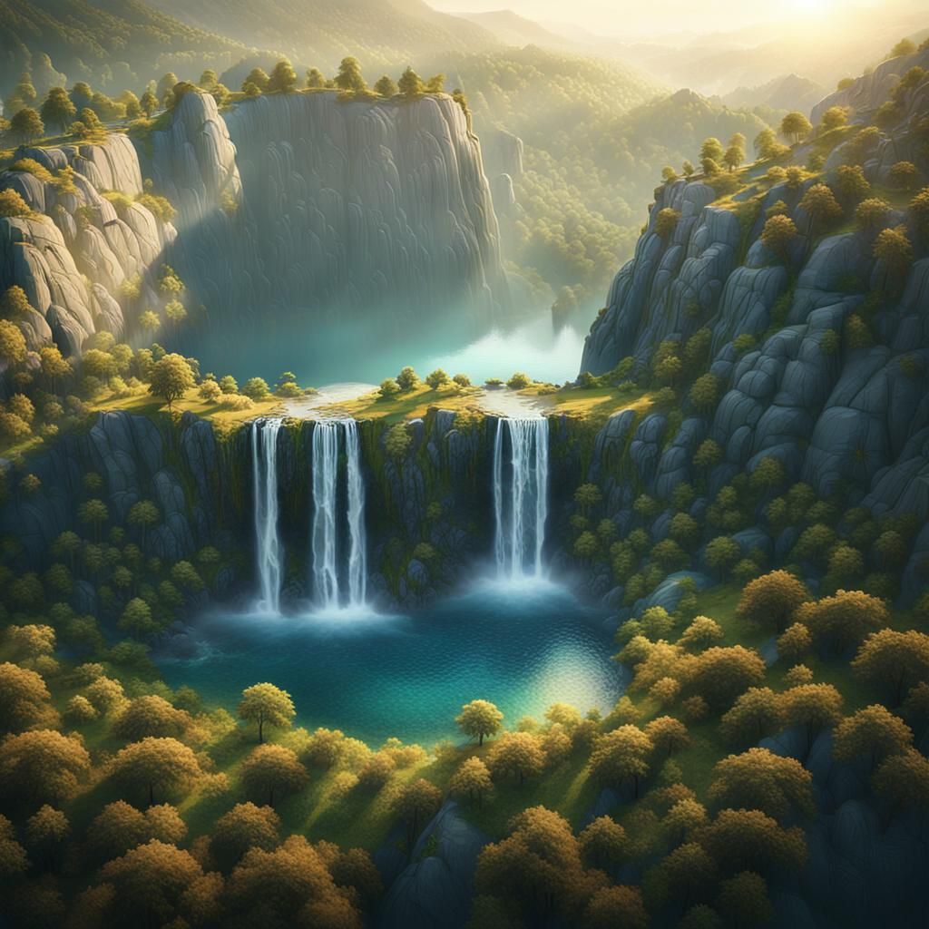 Majestic Waterfall in Mountainous Landscape