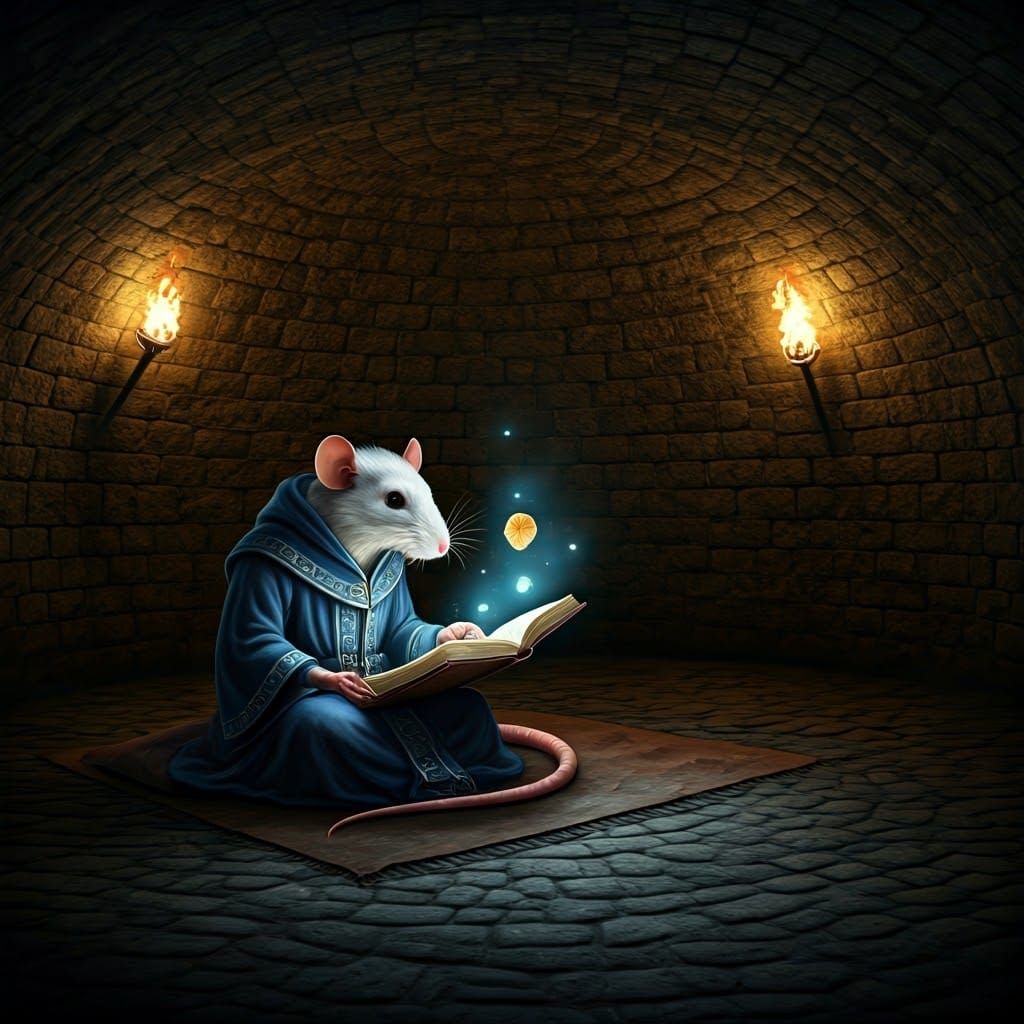 Rat Wizard Casting Spell in Dank Catacomb